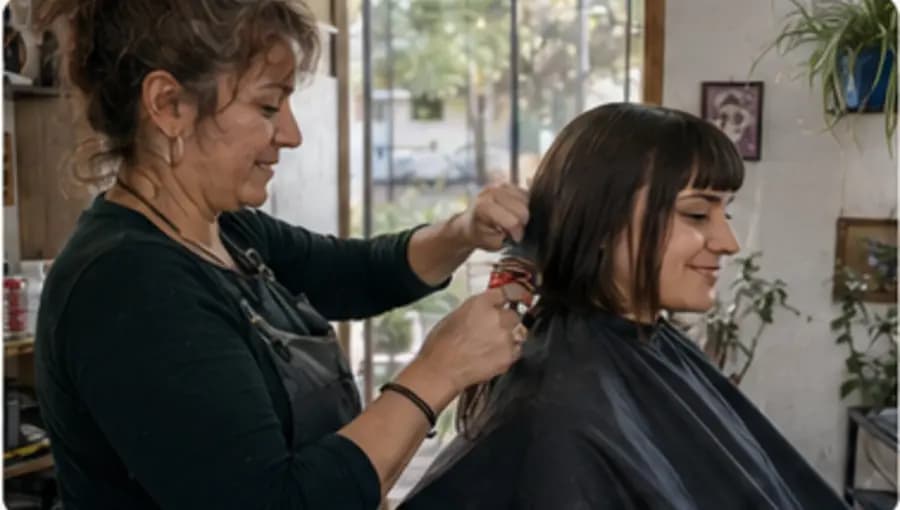 Persona recibiendo un corte de pelo en una peluquería