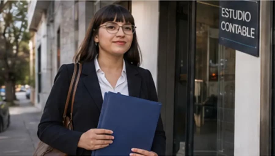 Mujer caminando hacia una entrevista laboral
